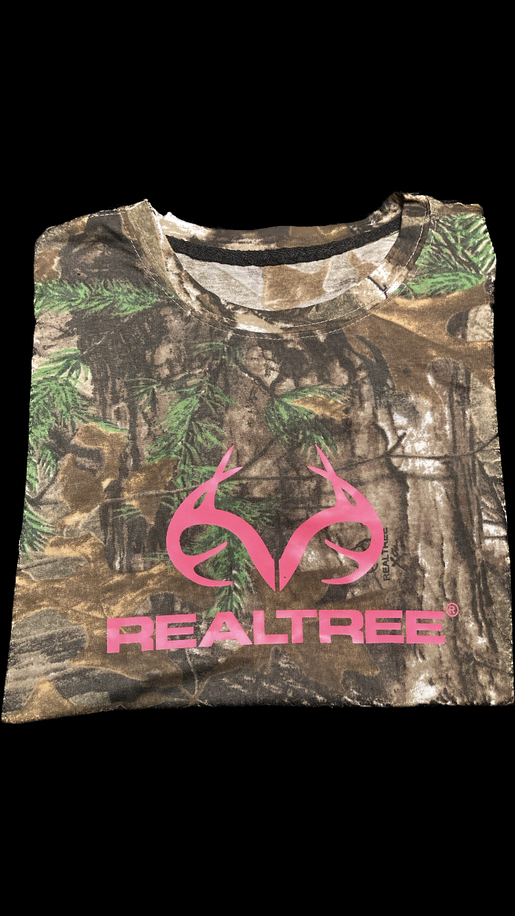 Women’s Real Tree camo with Pink antlers T-shirt